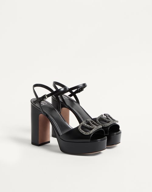 Valentino Garavani - Sandal With Vlogo Signature Platform In Calfskin 115mm - Black - Woman